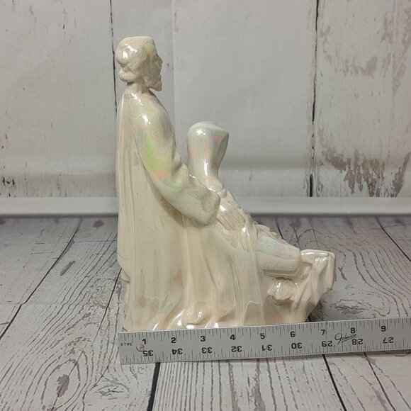 Holy Family Statue Joseph Mary Baby Jesus Ceramic Atlantic Mold Iridescent Pearl - Picture 15 of 16